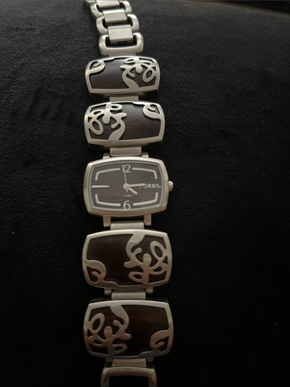 Fossil Silver-Tone Bracelet Watch with Dark Brown Inlay - Picture 3 of 5
